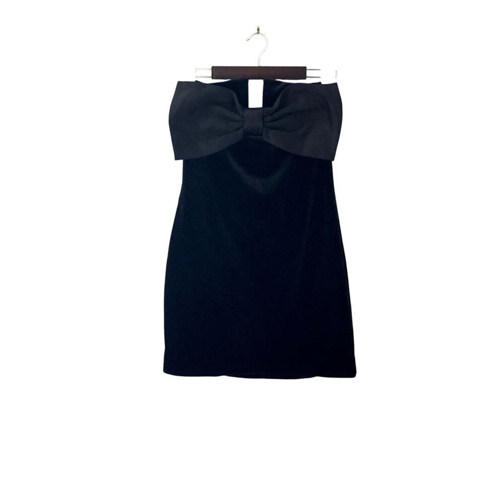 Express Strapless Velvet Statement Bow Mini Dress - Black - Medium